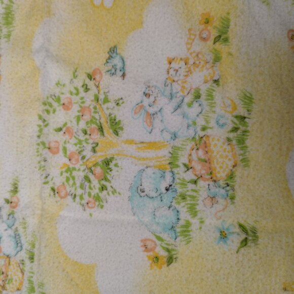 Vintage Dundee Receiving Blanket Yellow White Clouds Blue Teddy Bear Bunny Cat - Picture 13 of 16